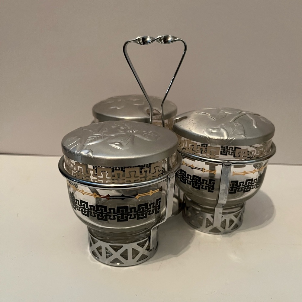 Vintage Libbey Mid Century Modern Condiment Caddy Holder Server Set